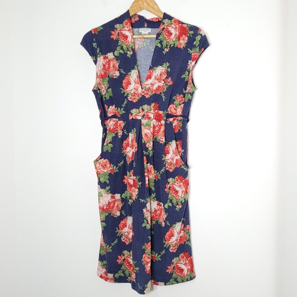 Motherhood Maternity Blue Red Green Cap Sleeve Floral Pockets Pregnancy Dress S